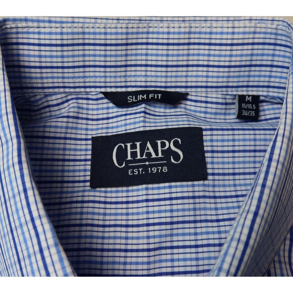 NWT Chaps Mens Easy Care Slim Fit Size Medium Button Down Shirt Blue Plaid NEW - Picture 8 of 13